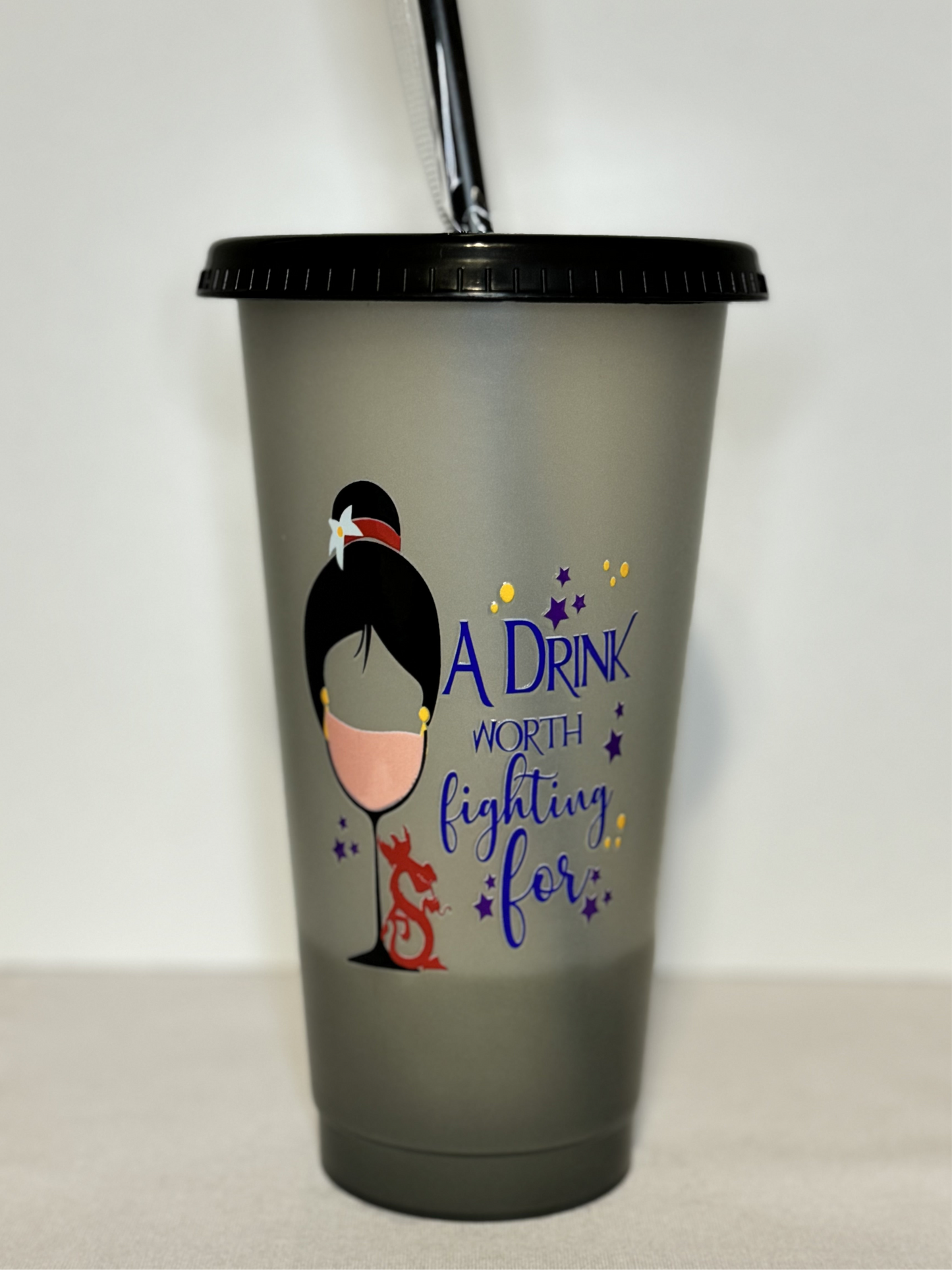 Princess Cold Beverage Tumbler - 24oz with lid and straw
